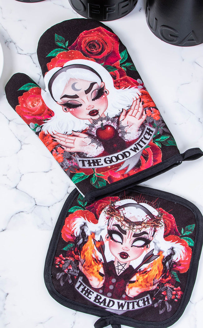 Good Witch Bad Witch Oven Mitt Set-Rose Demon-Tragic Beautiful