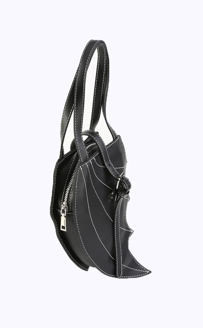 HB-215 Black Batwing Vegan Leather Handbag