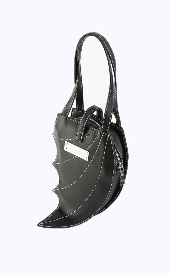 HB-215 Black Batwing Vegan Leather Handbag