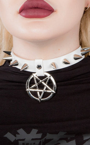 Hellcat Spiked Collar | White-Cold Black Heart-Tragic Beautiful