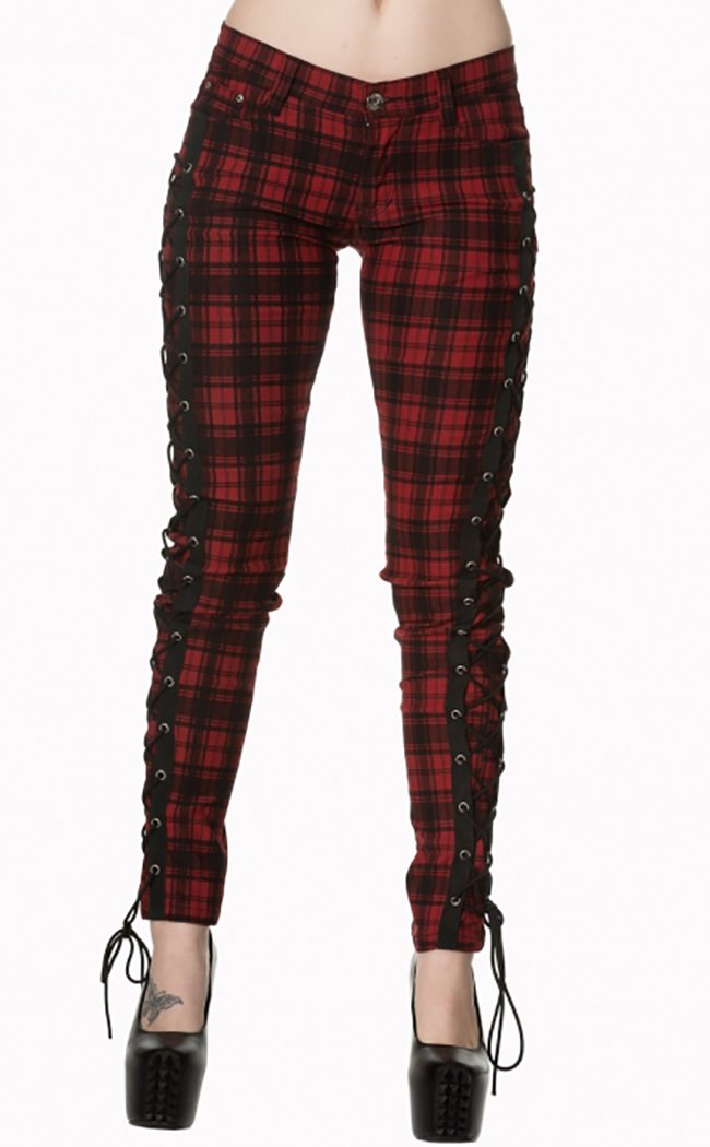 Hold Me Tight Corset Laced Tartan Jeans-Banned Apparel-Tragic Beautiful