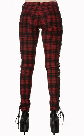 Hold Me Tight Corset Laced Tartan Jeans-Banned Apparel-Tragic Beautiful