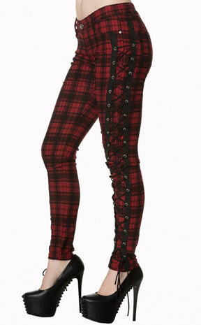 Hold Me Tight Corset Laced Tartan Jeans-Banned Apparel-Tragic Beautiful