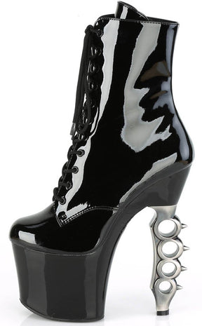 IRONGRIP-1020 Black Patent Brass Knuckle Boots-Pleaser-Tragic Beautiful