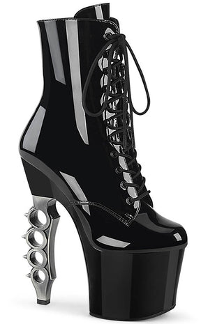 IRONGRIP-1020 Black Patent Brass Knuckle Boots-Pleaser-Tragic Beautiful