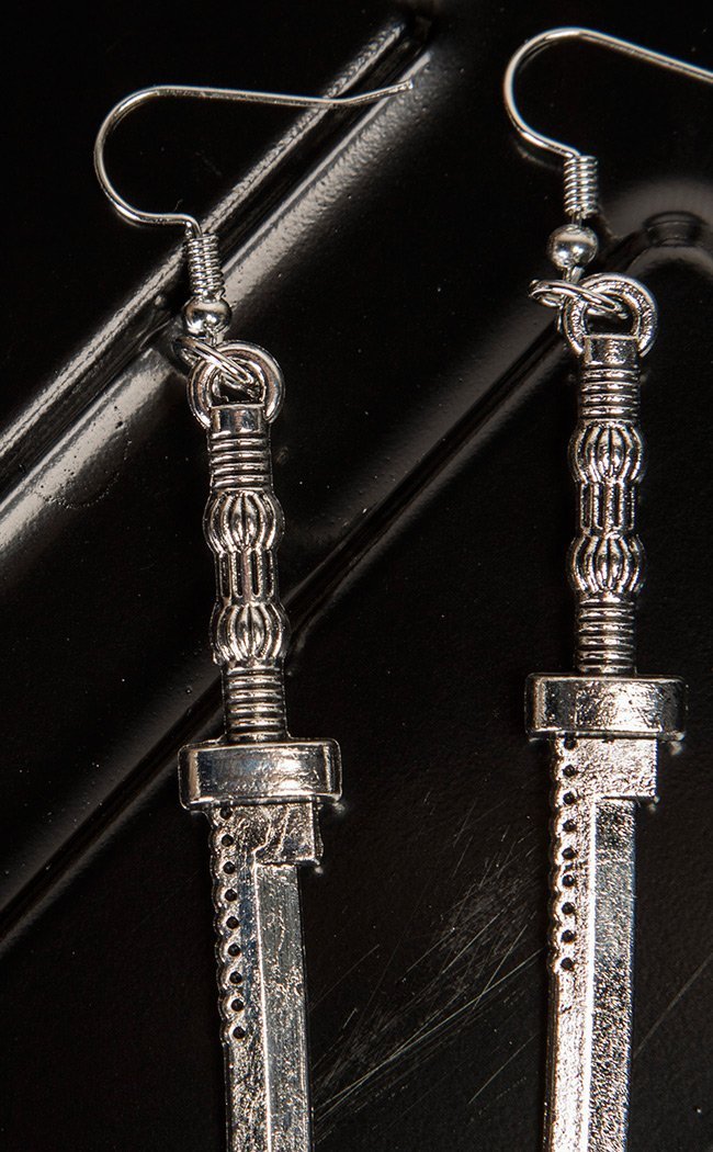 Katana Sword Earrings-Cold Black Heart-Tragic Beautiful