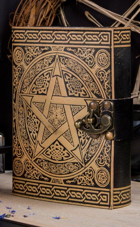 Leather Book of Shadows Gold Pentacle-TB-Tragic Beautiful