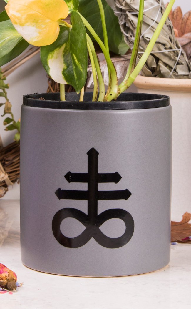 Leviathan Cross Plant Pot | Black on Grey-Death By Plants-Tragic Beautiful