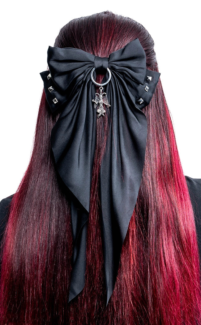 Live Deliciously Baphomet Bow Hair Clip | Large-Cold Black Heart-Tragic Beautiful