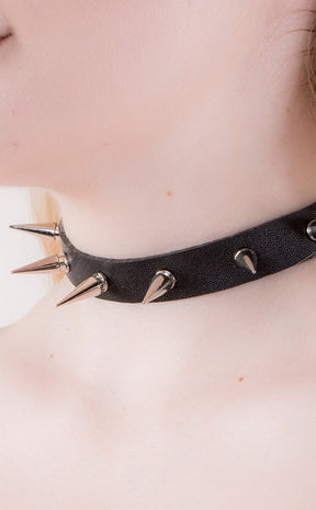 Mini Mal Spiked Choker-Cold Black Heart-Tragic Beautiful