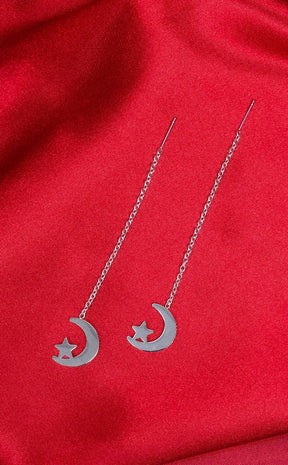 Moon and Star Threader Earrings-Impaler Body Jewellery-Tragic Beautiful