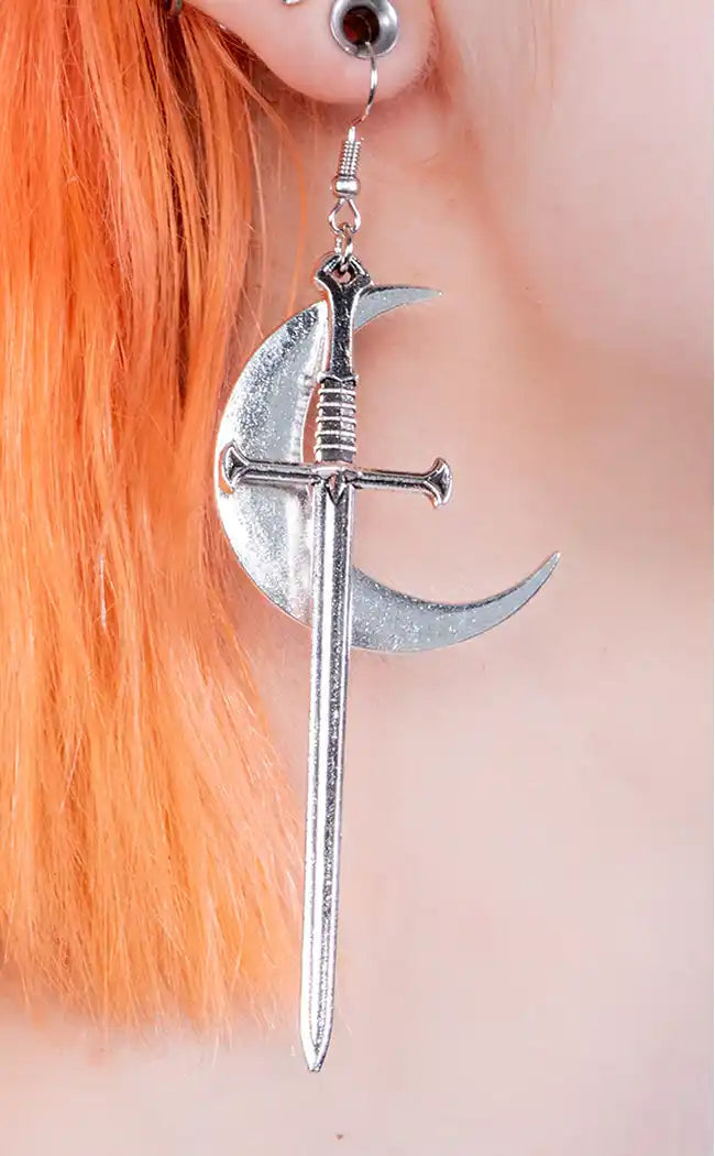 Moon & Swords Earrings-Gothic Jewellery-Tragic Beautiful