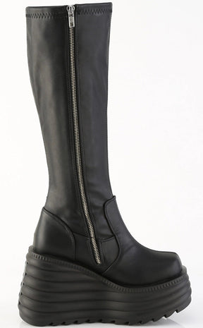 MORTE-300 Black Vegan Leather Knee-High Boots