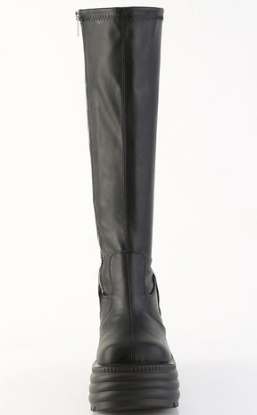 MORTE-300 Black Vegan Leather Knee-High Boots