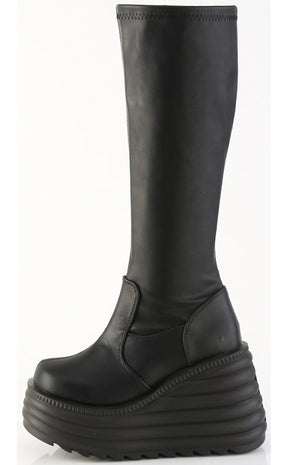 MORTE-300 Black Vegan Leather Knee-High Boots