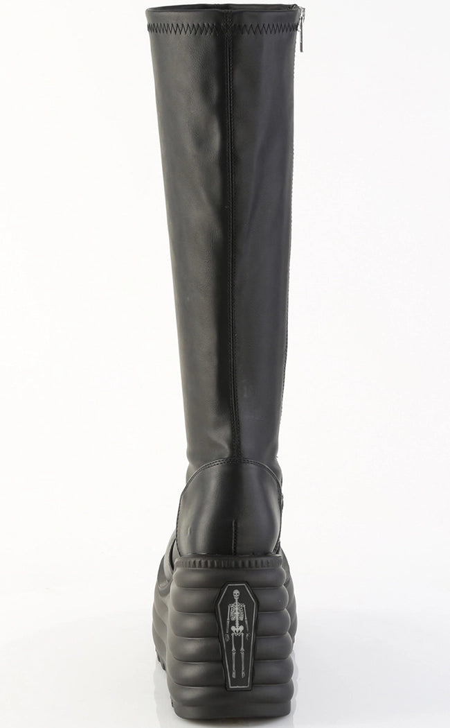 MORTE-300 Black Vegan Leather Knee-High Boots