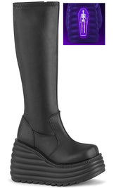 MORTE-300 Black Vegan Leather Knee-High Boots