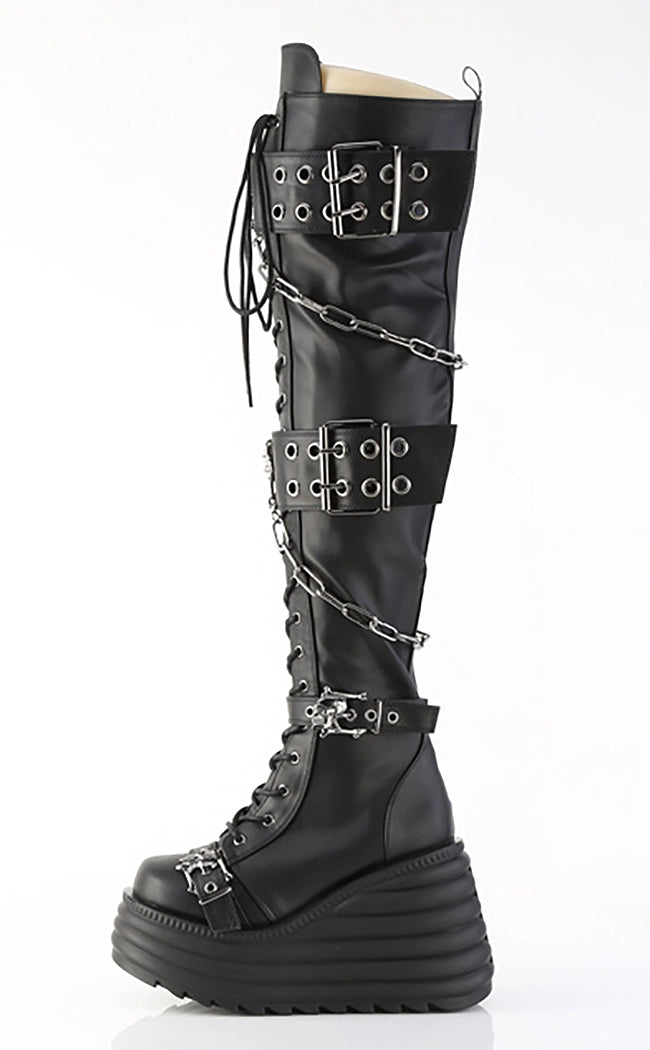 MORTE-312 Black Vegan Leather Thigh High Boots (AU Stock)