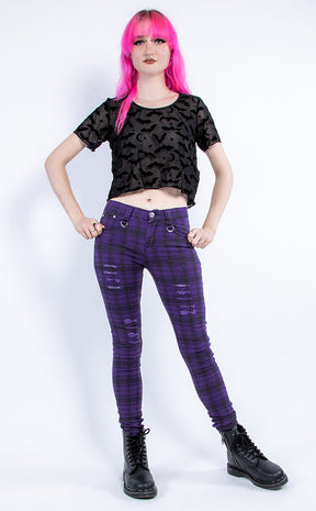 Move On Up Tartan Jeans | Purple-Banned Apparel-Tragic Beautiful