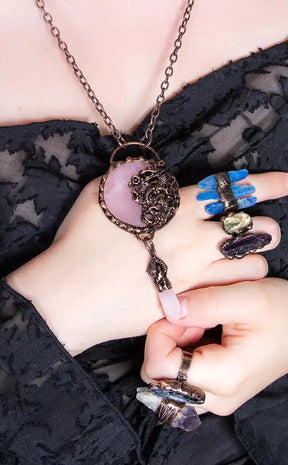 Mythic Dream Dragon Necklace | Rose Quartz-Gaia Regalia-Tragic Beautiful