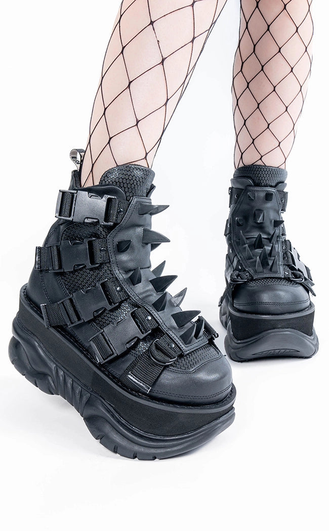 NEPTUNE-68 Black Vegan Leather Platform Sneaker Boots (AU Stock)-Demonia-Tragic Beautiful