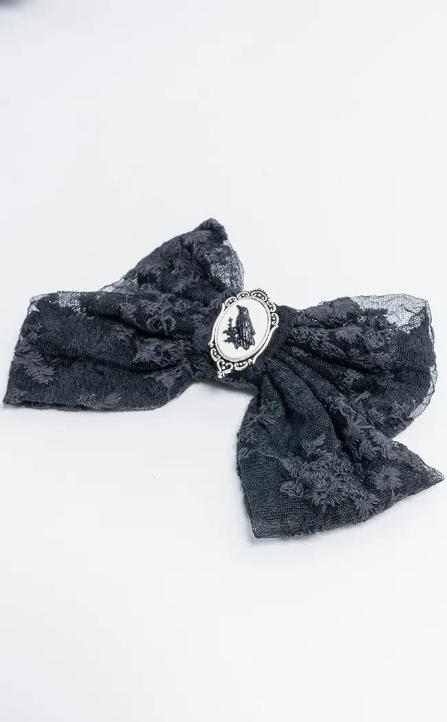 Nevermore Bow Hairclip-Cold Black Heart-Tragic Beautiful