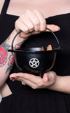 Pentagram Cast Iron Cauldron-Cauldrons-Tragic Beautiful