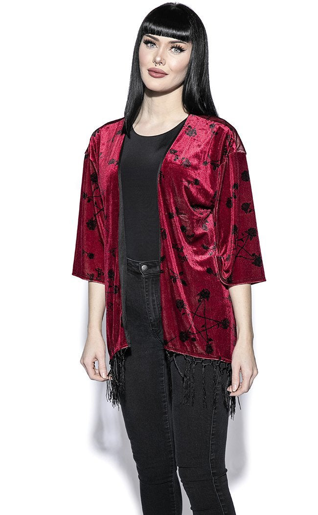 Pentagram Rose Velvet Kimono-BlackCraft-Tragic Beautiful