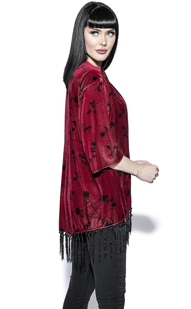 Pentagram Rose Velvet Kimono-BlackCraft-Tragic Beautiful