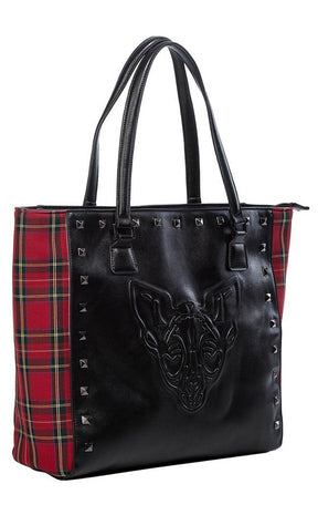 Phantom Form Tote Bag | Red Tartan-Banned Apparel-Tragic Beautiful