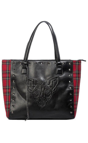 Phantom Form Tote Bag | Red Tartan-Banned Apparel-Tragic Beautiful