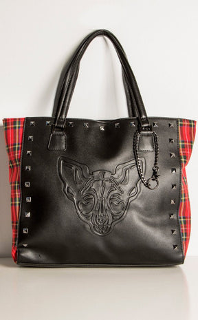 Phantom Form Tote Bag | Red Tartan-Banned Apparel-Tragic Beautiful