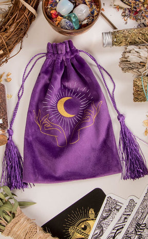 Purple Tarot Hands Drawstring Pouch-Homewares-Tragic Beautiful