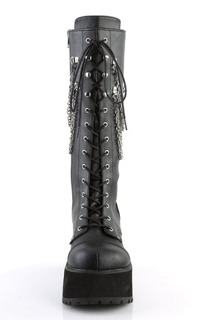 RANGER-303 Black Faux Leather Boots-Demonia-Tragic Beautiful