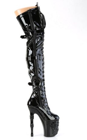 RAPTURE-3028 Black Patent Thigh High Skull Boots-Pleaser-Tragic Beautiful