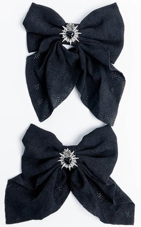 Sacred Heart Bow Hairclip | Black-Cold Black Heart-Tragic Beautiful