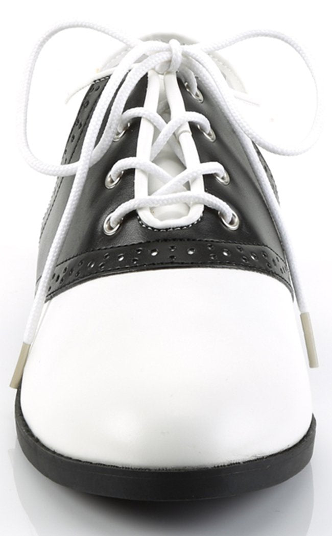 SADDLE-50 Blk-Wht Pu Shoes-Funtasma-Tragic Beautiful