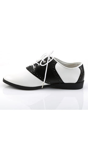 SADDLE-50 Blk-Wht Pu Shoes-Funtasma-Tragic Beautiful