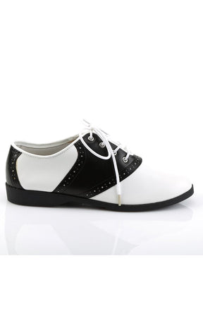 SADDLE-50 Blk-Wht Pu Shoes-Funtasma-Tragic Beautiful