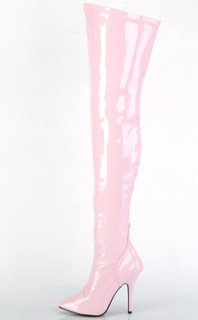 SEDUCE-3000 Baby Pink Patent Thigh High Boots-Pleaser-Tragic Beautiful