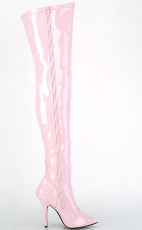 SEDUCE-3000 Baby Pink Patent Thigh High Boots-Pleaser-Tragic Beautiful