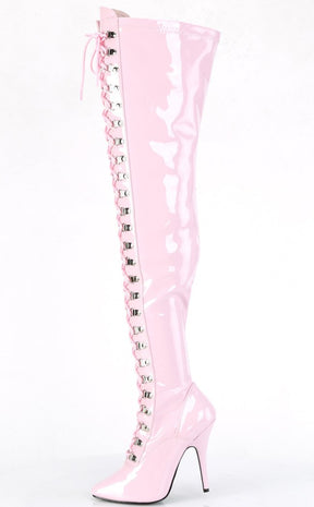 SEDUCE-3024 Baby Pink Patent Thigh High Boots-Pleaser-Tragic Beautiful