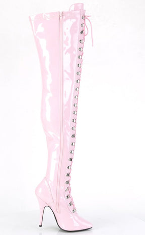 SEDUCE-3024 Baby Pink Patent Thigh High Boots-Pleaser-Tragic Beautiful