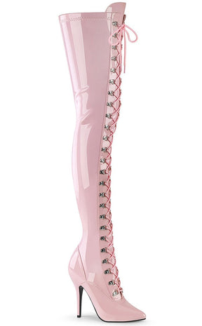 SEDUCE-3024 Baby Pink Patent Thigh High Boots-Pleaser-Tragic Beautiful