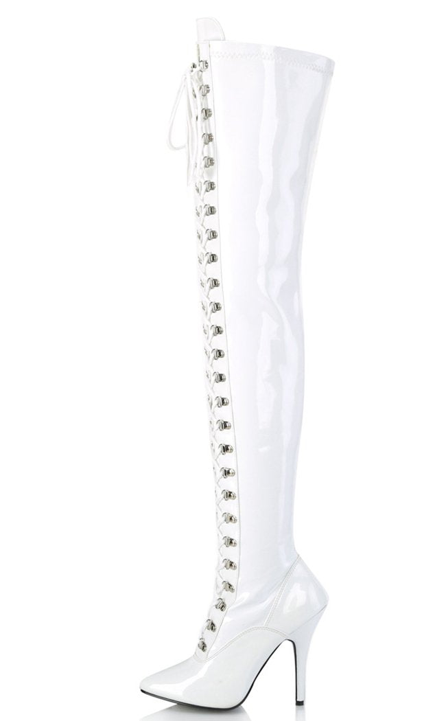 SEDUCE-3024 White Patent Thigh High Boots-Pleaser-Tragic Beautiful