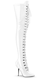 SEDUCE-3024 White Patent Thigh High Boots-Pleaser-Tragic Beautiful