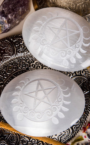 Selenite Palm Stone Pentacle Moon-Crystals-Tragic Beautiful