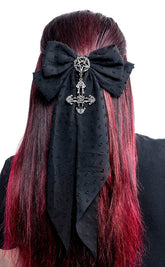 Serpents Wake Bow Hair Clip-Cold Black Heart-Tragic Beautiful