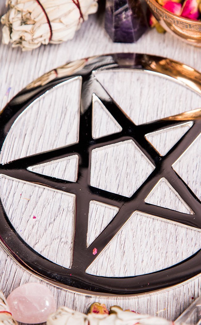 Silver Plated Brass Pentacle | Altar Tile-Cauldrons-Tragic Beautiful