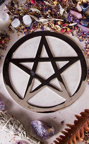 Silver Plated Brass Pentacle | Altar Tile-Cauldrons-Tragic Beautiful